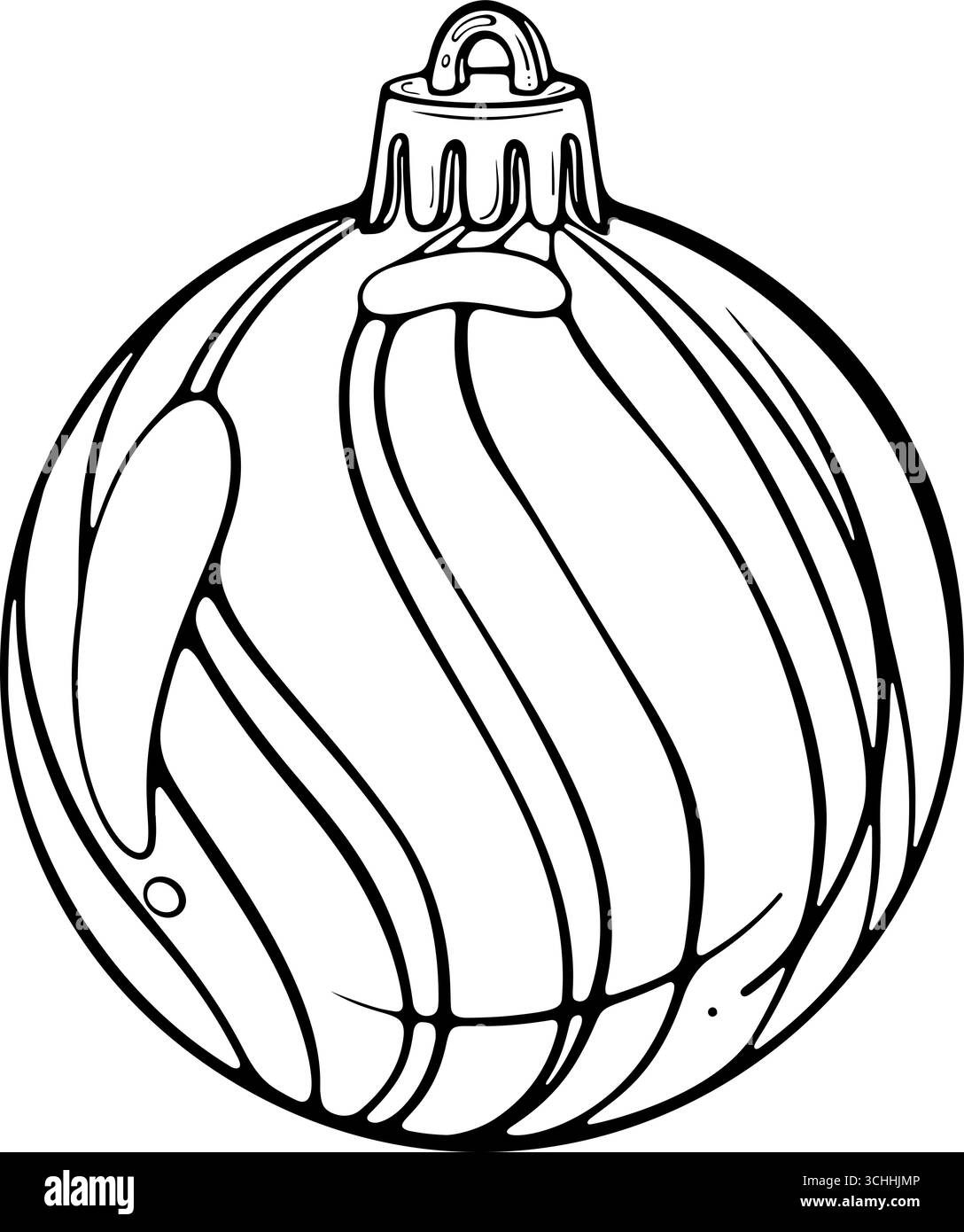 Boule d'arbre du nouvel an avec rayures ondulées dessin au trait Illustration de Vecteur