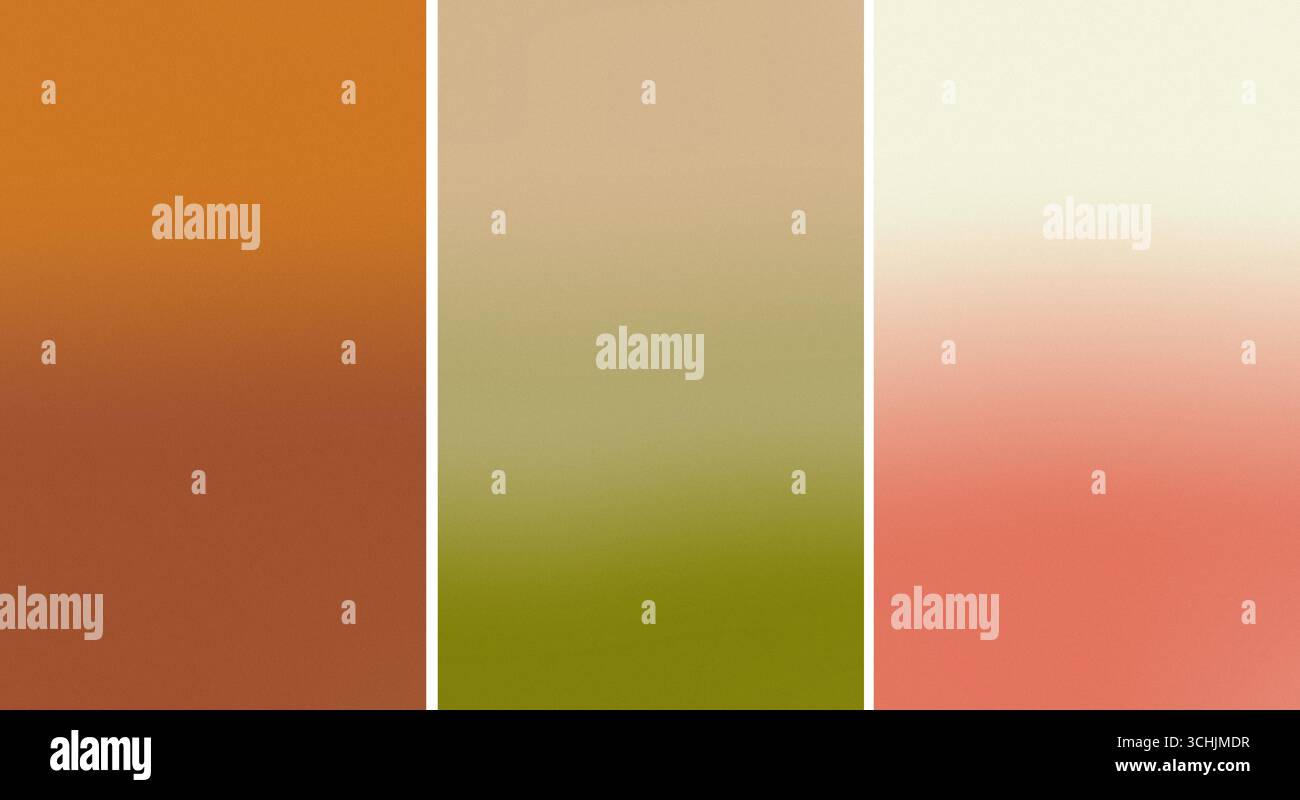 Triptyque vertical de tons dégradés terreux avec grain visible et texture de bruit. Copier l'espace Banque D'Images