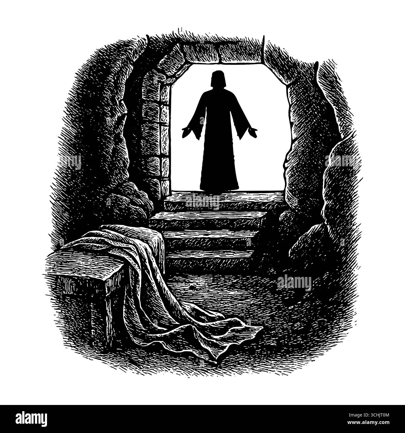 Jésus-Christ est ressuscité et sort du tombeau Illustration de Vecteur