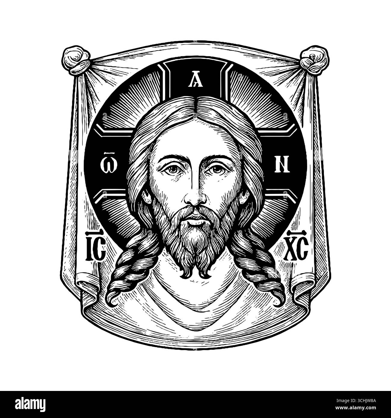 Rédempteur et Sauveur Jésus-Christ avec un voile sur sa tête Illustration de Vecteur