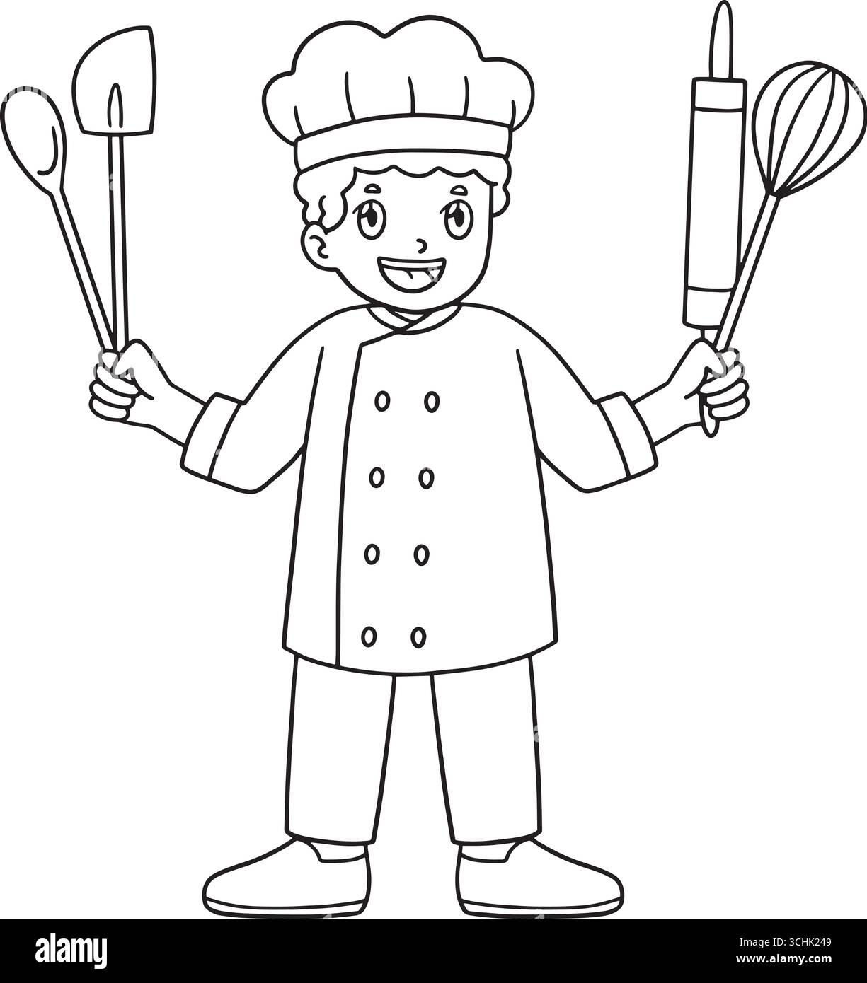 Chef masculin avec ustensiles de cuisine coloration isolée Illustration de Vecteur