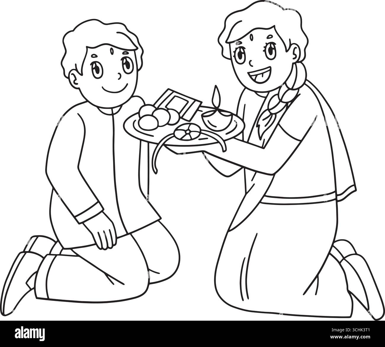 Raksha Bandhan soeur faisant Aarti isolé Illustration de Vecteur