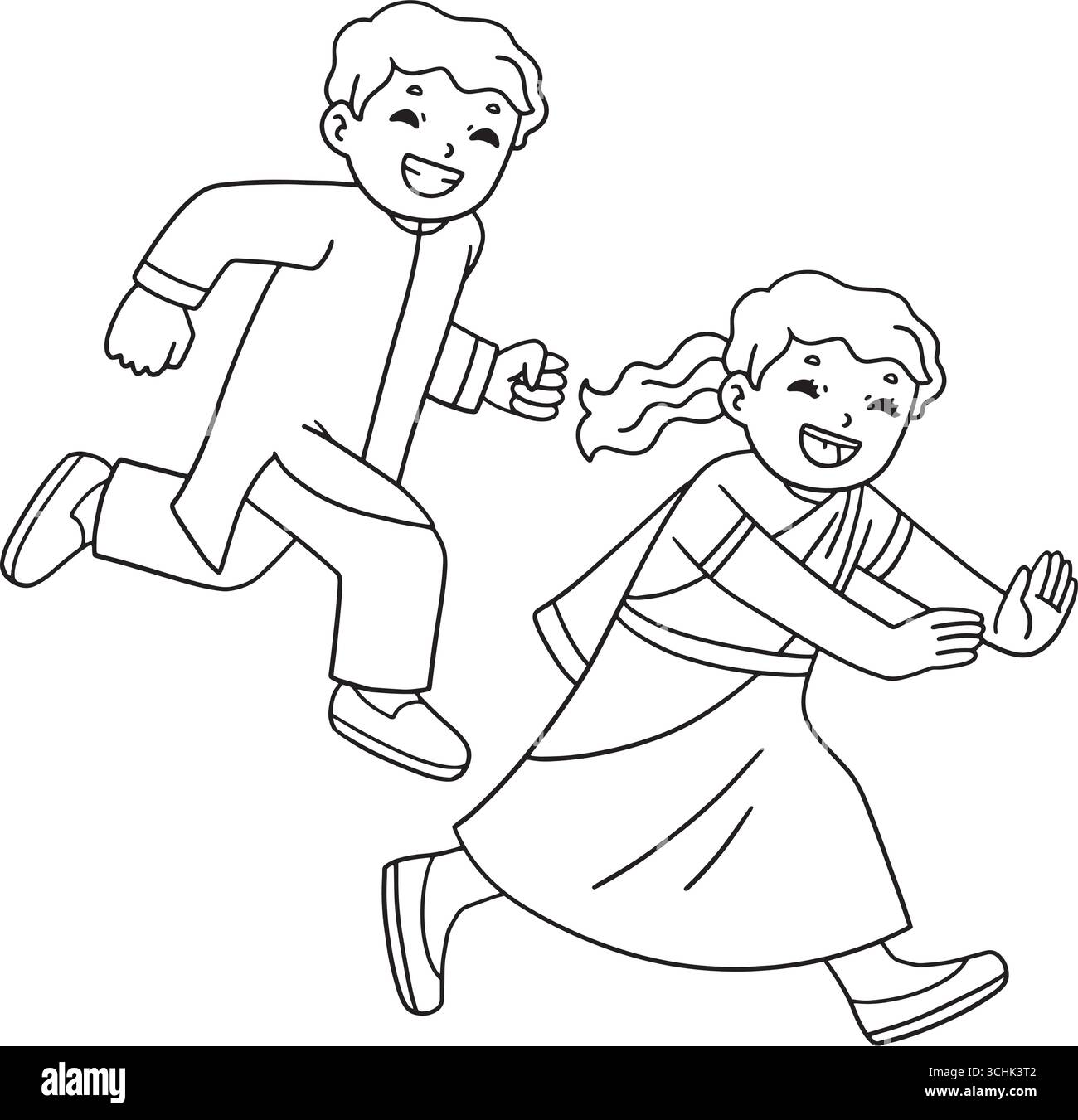 Raksha Bandhan frères et sœurs jouant Chase isolé Illustration de Vecteur