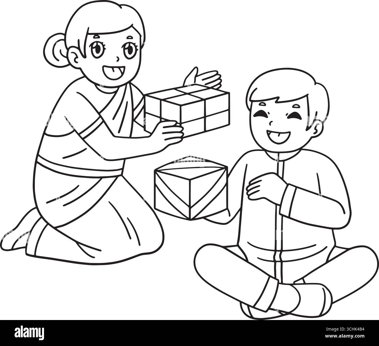 Raksha Bandhan frères et sœurs avec des cadeaux isolés Illustration de Vecteur