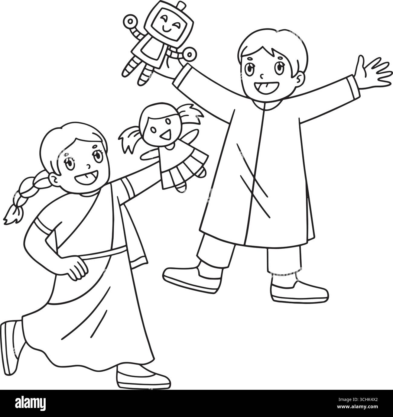 Raksha Bandhan frères et sœurs jouant avec Toys isolé Illustration de Vecteur