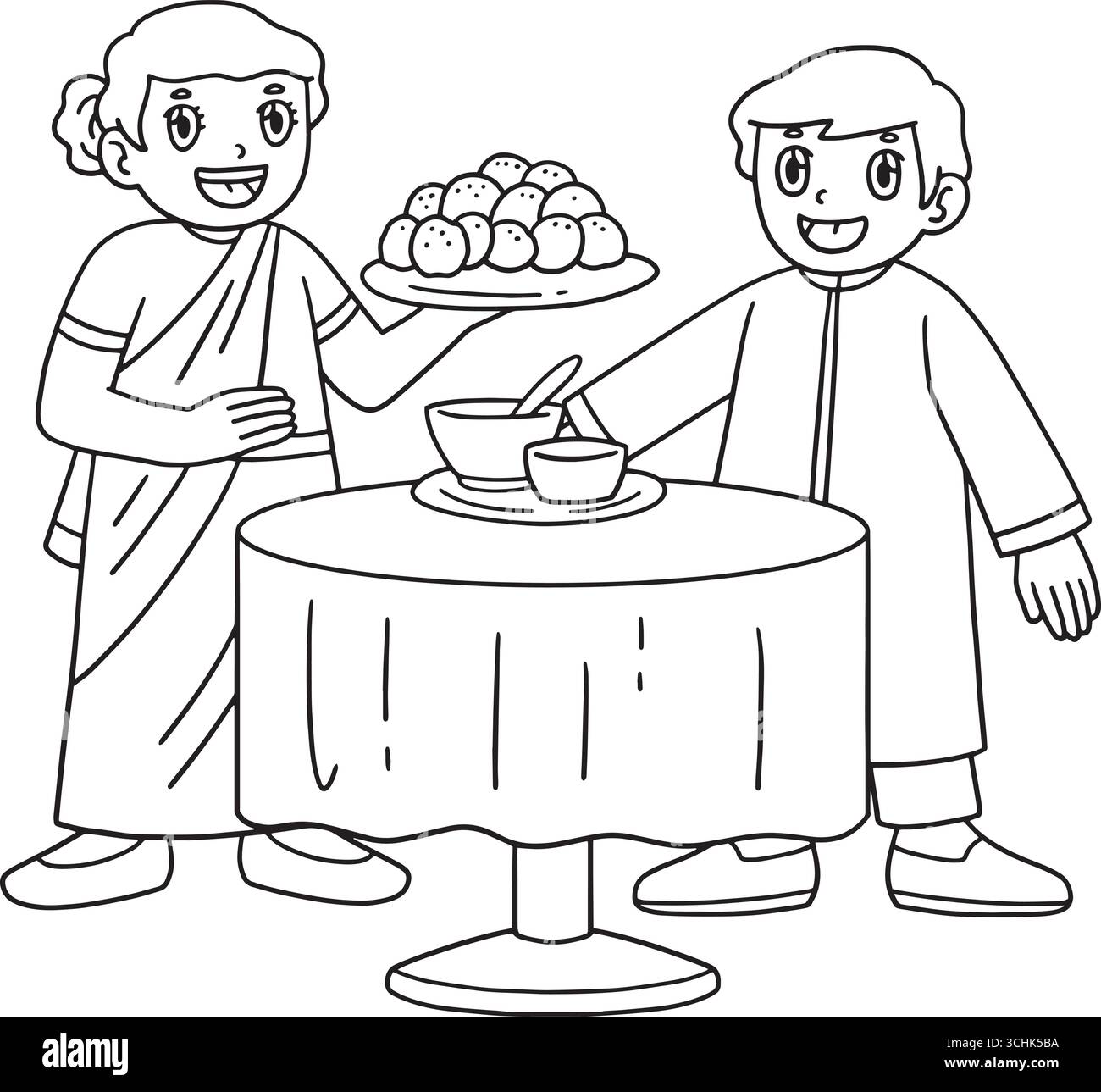 Raksha Bandhan frère et sœur avec de la nourriture sur la table isolé Illustration de Vecteur