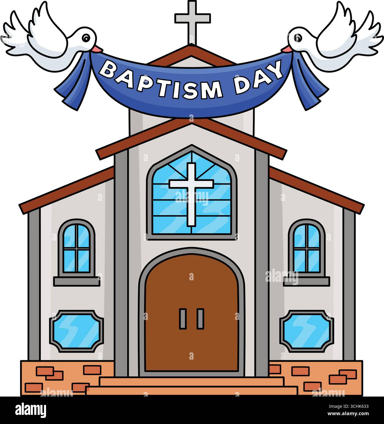 Église du baptême Cartoon Colored Clipart Illustration de Vecteur