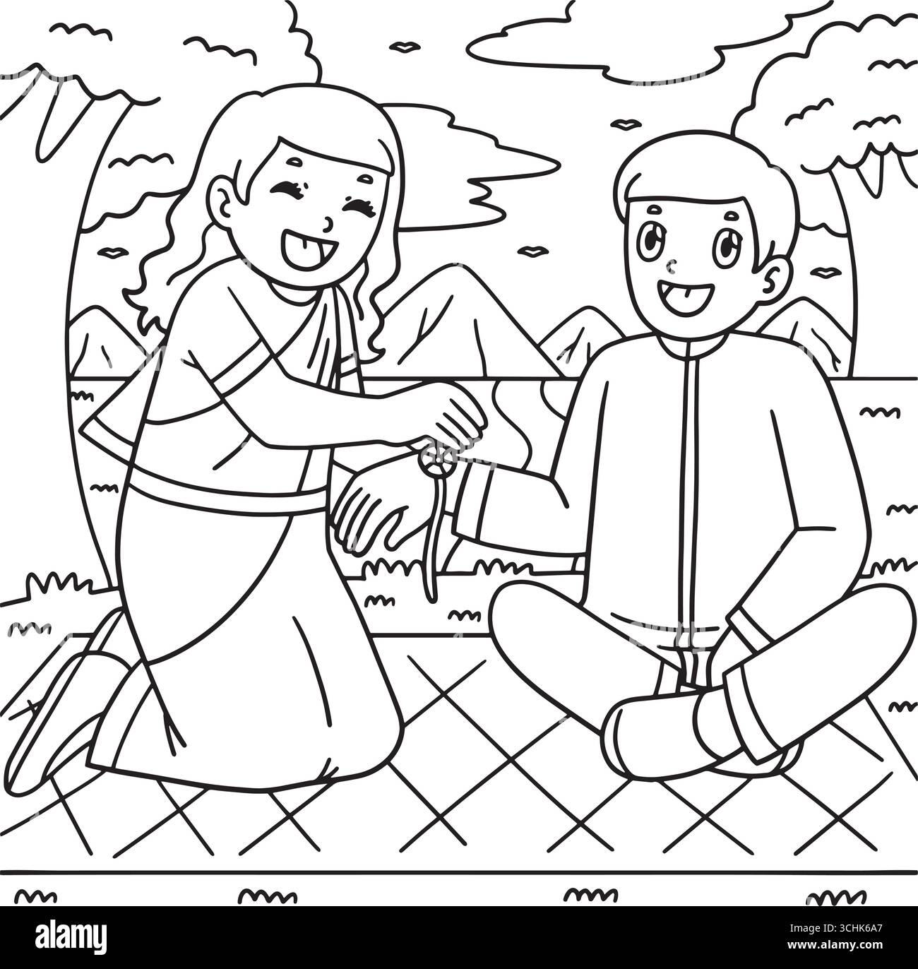 Raksha Bandhan Sister Tying Rakhi Coloriage page Illustration de Vecteur