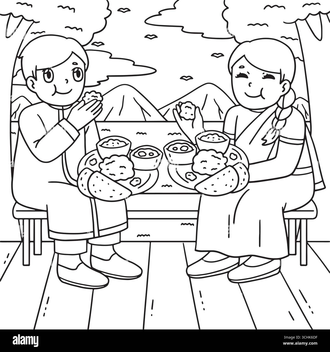 Raksha Bandhan frères et sœurs mangeant Coloring page Illustration de Vecteur