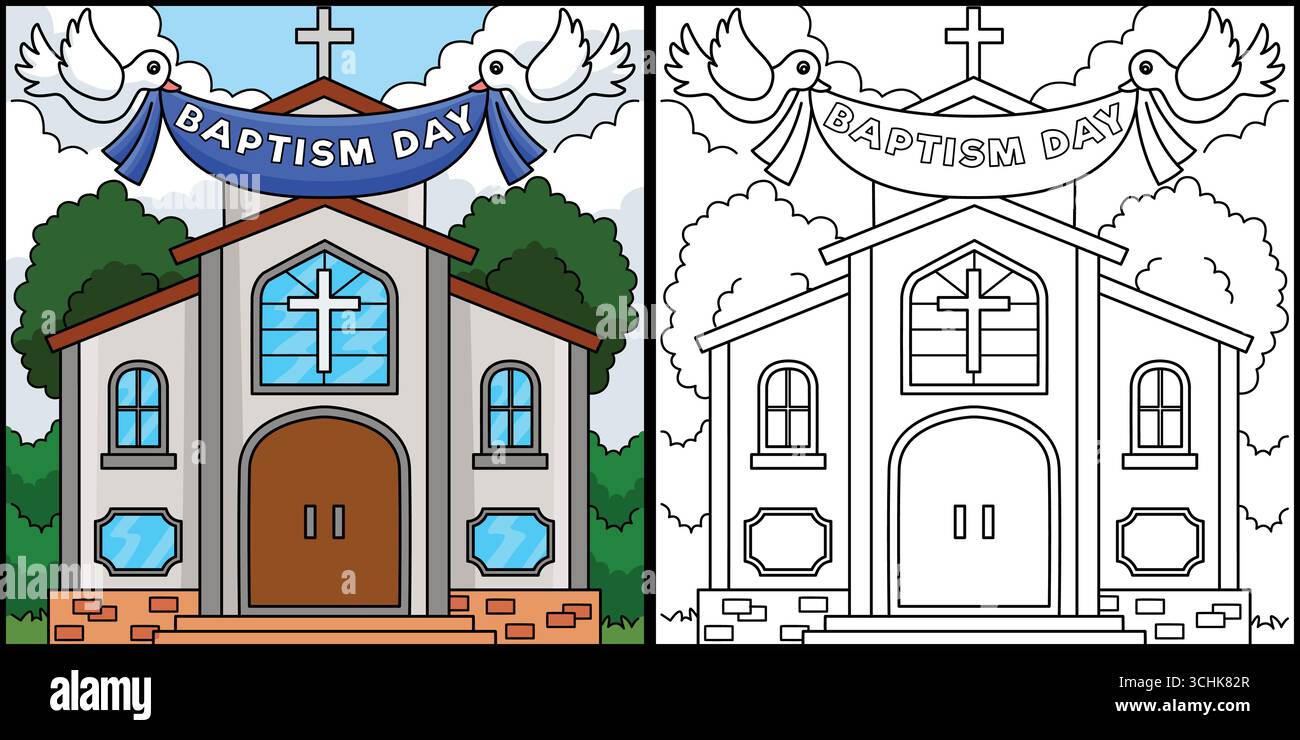 Illustration de page de coloriage de l'église du baptême Illustration de Vecteur