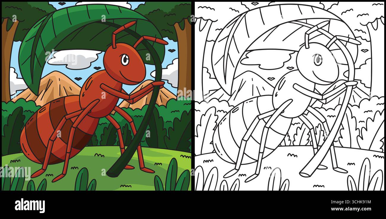 Illustration de la page de coloriage de parapluie fourmi avec feuille Illustration de Vecteur Illustration de la page de coloriage de parapluie fourmi avec feuille Illustration de Vecteur