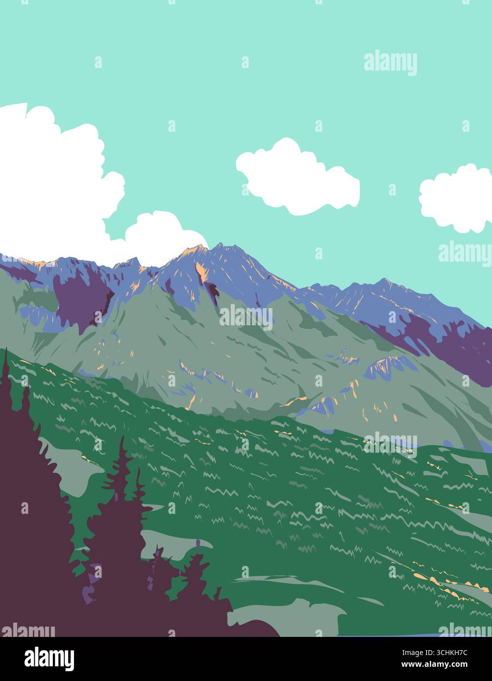 WPA affiche art des Alpes Berchtesgaden ou Berchtesgadener Alpen dans les Alpes calcaires du Nord près d'Obersalzberg en Bavière, Allemagne fait en travaux p Illustration de Vecteur