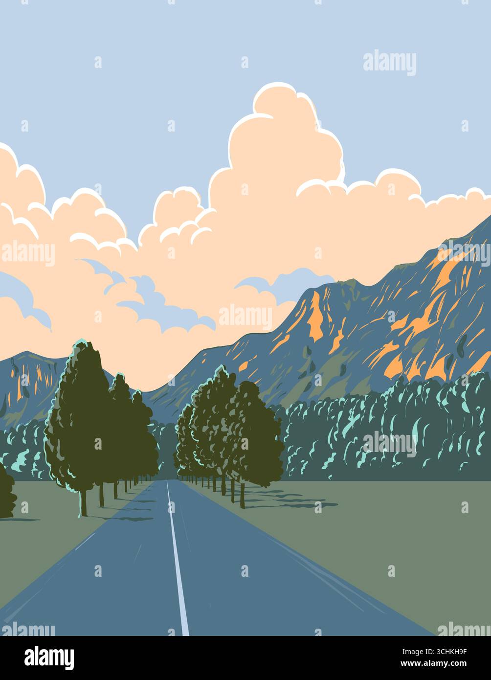 WPA affiche art des montagnes Hochkonig dans les Alpes de Berchtesgaden, Salzbourg vue près d'Elsbethen à Salzbourg, Autriche fait en travaux projet A. Illustration de Vecteur