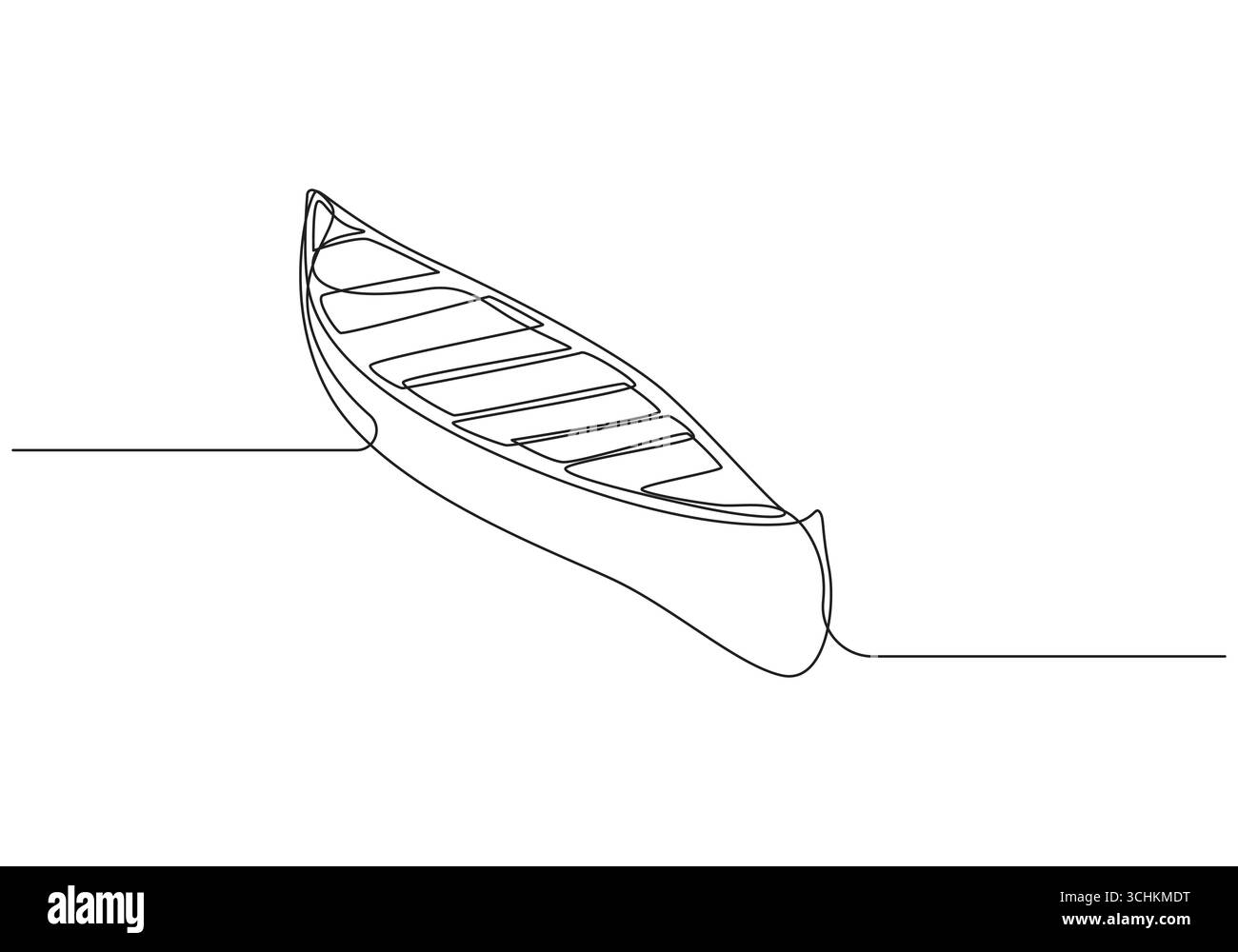 Canot sur l'eau ligne unique Art. Dessin simple d'un petit bateau, illustration linéaire simple de bateau flottant sur l'eau, Illustration de Vecteur