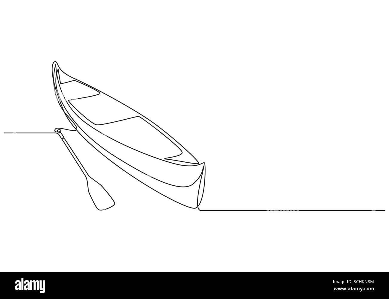 Canot sur l'eau ligne unique Art. Dessin simple d'un petit bateau, illustration linéaire simple de bateau flottant sur l'eau, Illustration de Vecteur