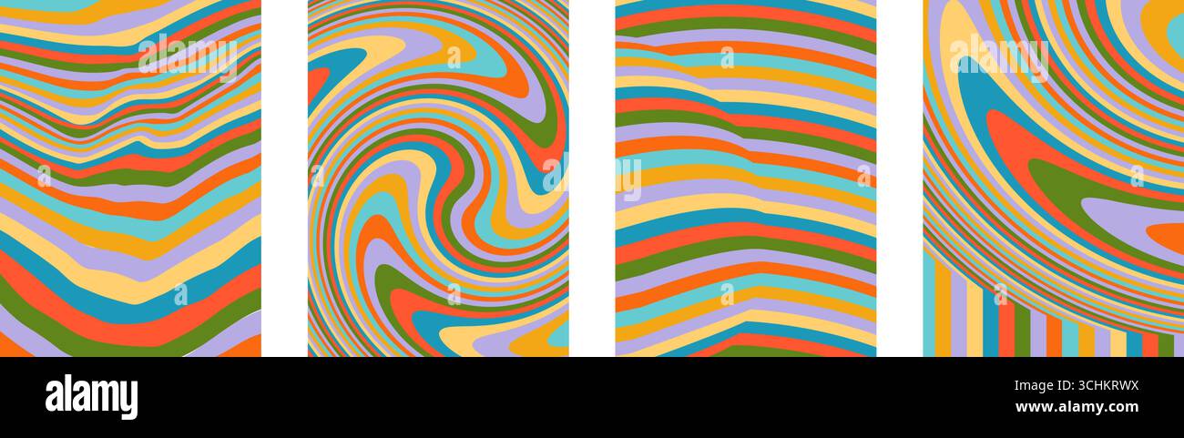 Ensemble d'affiches de doodle géométrique fou avec un effet tourbillon de sucette. Ce vecteur mélange plaisir, magie et mouvement dans des formes organiques mignonnes, en utilisant sarcelle Illustration de Vecteur