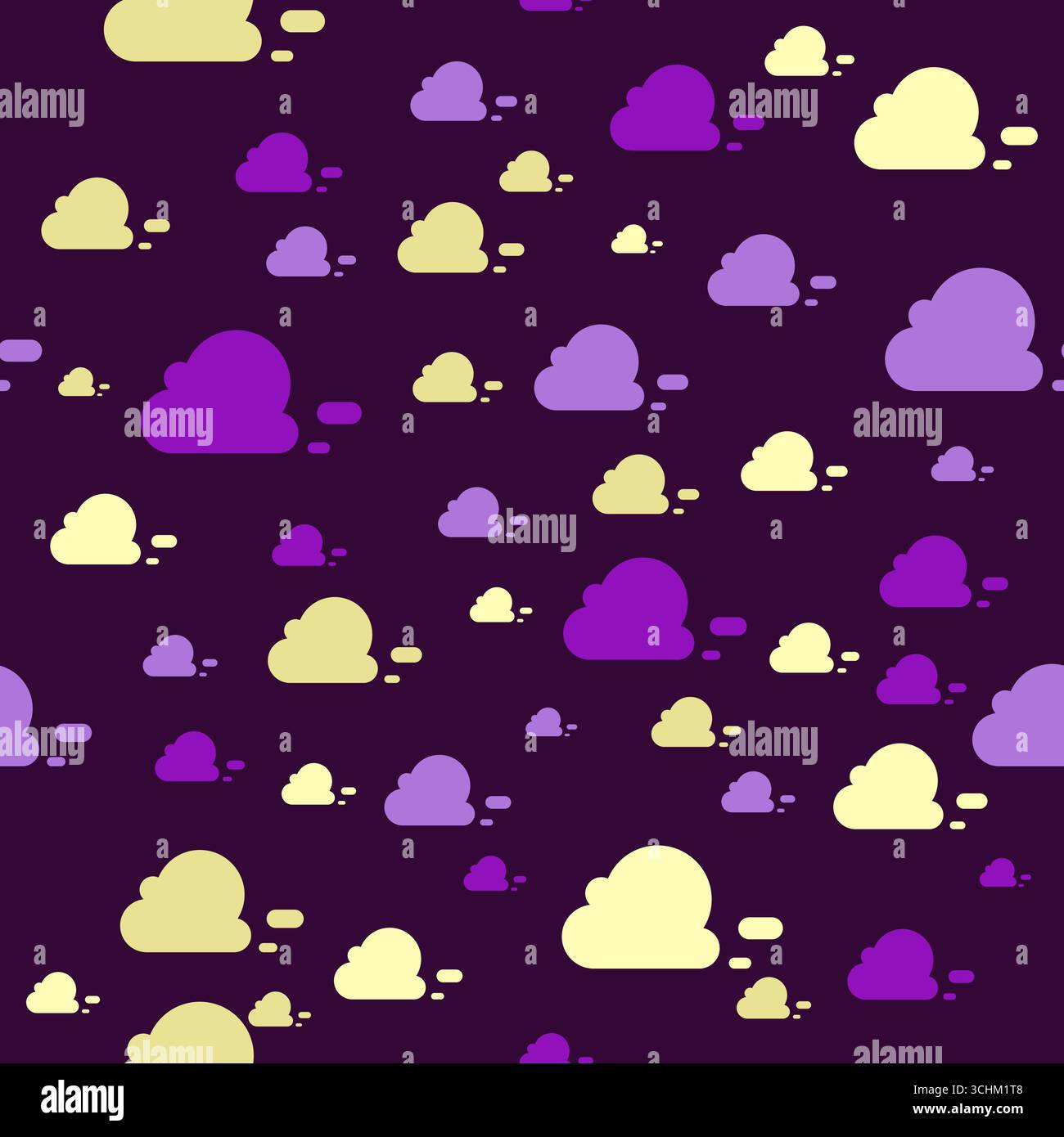 Motif sans couture bébé mignon avec fond de nuages violets. Fond de symboles de nuage pour tissu d'enfants, pépinière. Illustration de Vecteur