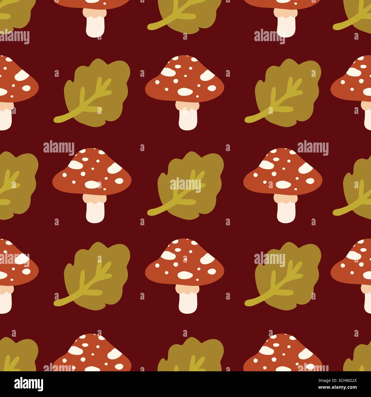 Champignons d'automne avec motif feuilles vertes Illustration de Vecteur