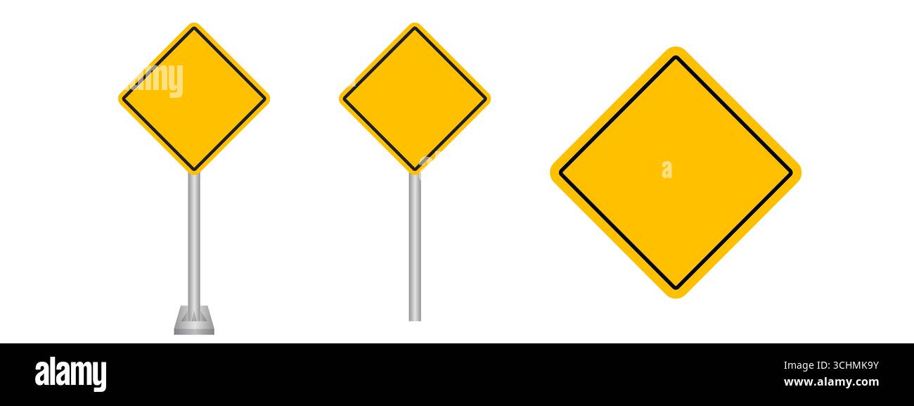 Panneau de signalisation jaune vide ou illustration vectorielle de jeu de panneaux routiers isolé sur fond blanc. Illustration de Vecteur