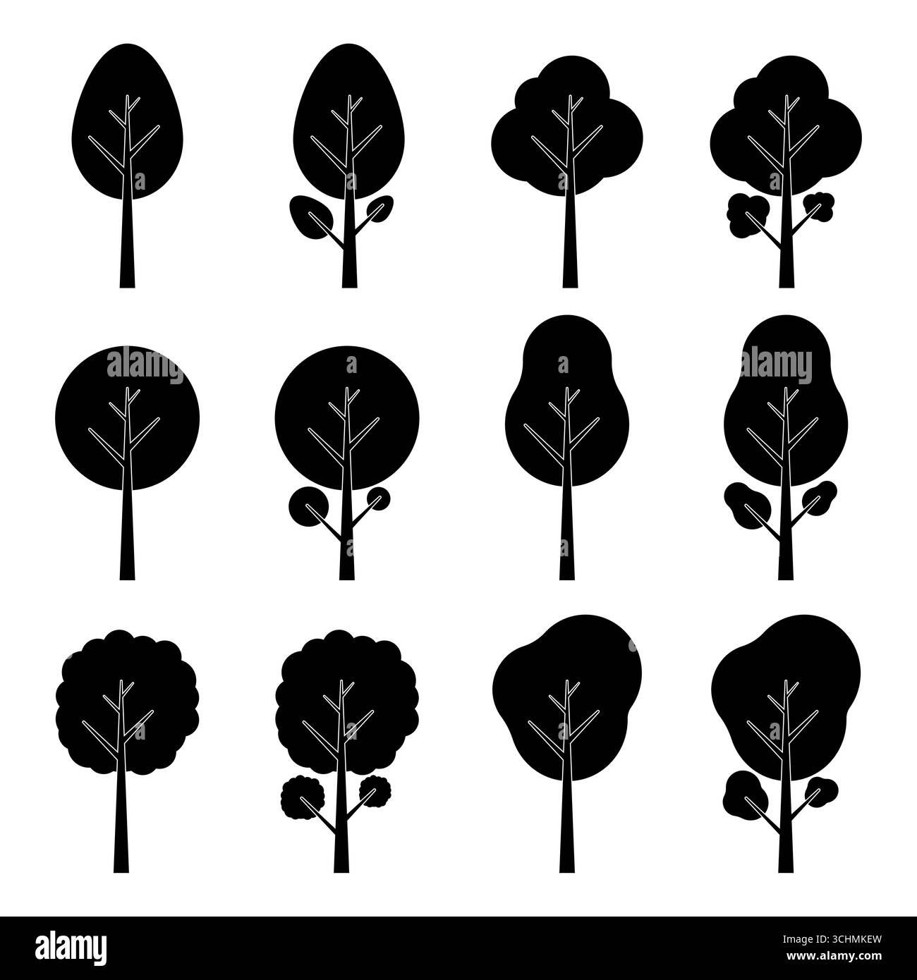 Ensemble d'arbre. Silhouette d'icône d'arbre. Illustration vectorielle isolée sur fond blanc. Illustration de Vecteur