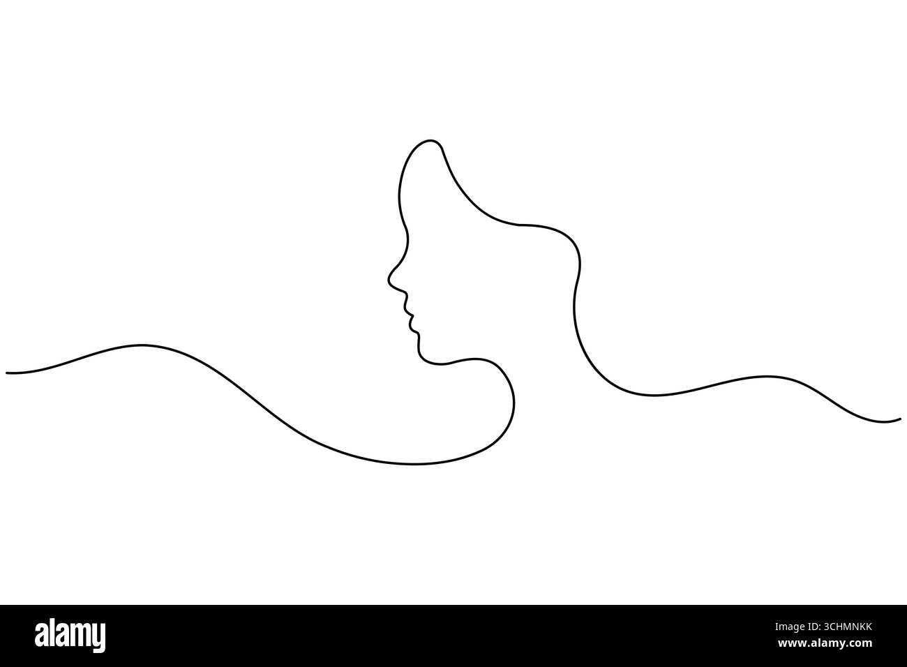 Un dessin au trait de femme visage minimaliste art simple portrait féminin illustration de ligne continue Illustration de Vecteur