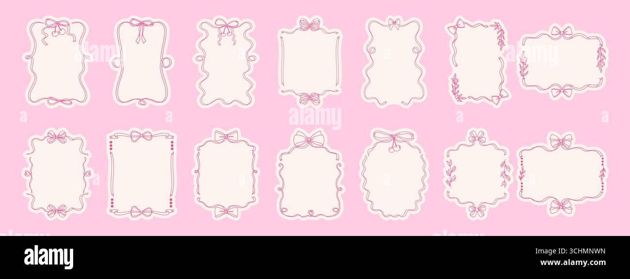 Ensemble de cadre de noeud coquette élégant. Cadres ondulés dessinés à la main modernes pour les invitations et les cartes Illustration de Vecteur