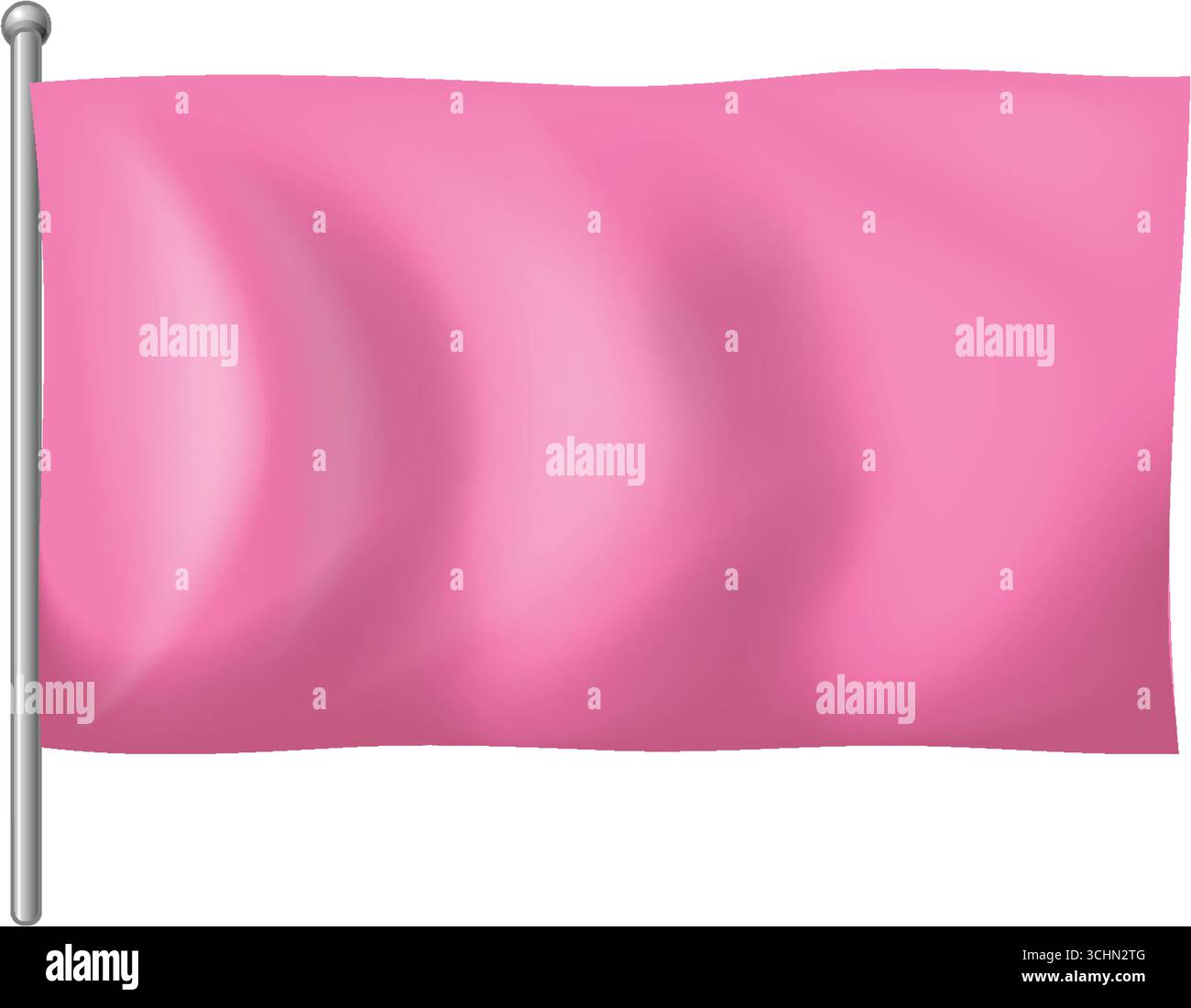 Drapeau rose avec ombrage réaliste, dégradés doux et poteau métallique, isolé sur fond blanc propre Illustration de Vecteur