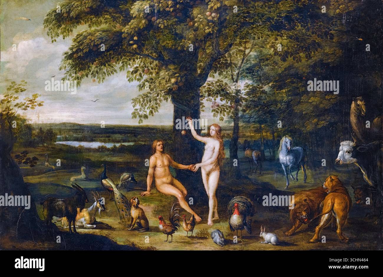 Isaac van Oosten, la chute de l'homme (Adam et Ève), peinture à l'huile sur cuivre, 1651-1661 Banque D'Images