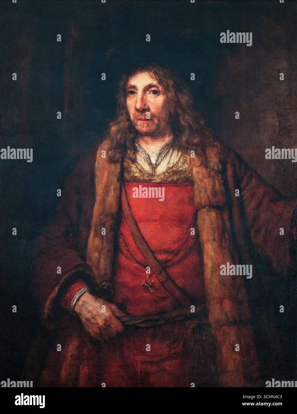 Rembrandt van Rijn, homme dans un manteau doublé de fourrure, portrait peint à l'huile sur toile, 1655-1660 Banque D'Images