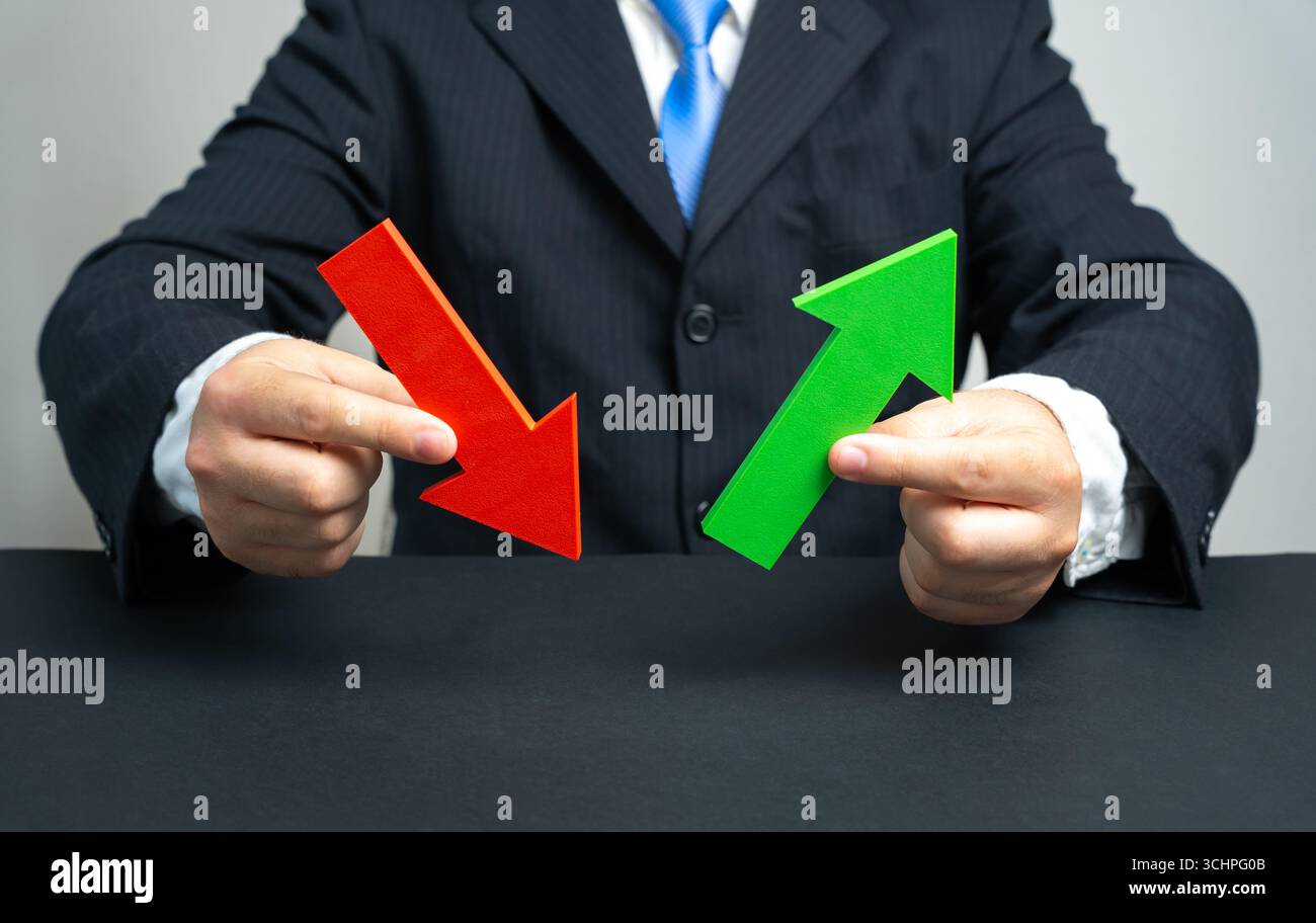 Volatilité du marché. Sautes d'humeur. Transformez les pertes en profits. Corrigez votre entreprise. Atteignez le bas des prix pour un rebond. Trading boursier, investisseur psychol Banque D'Images