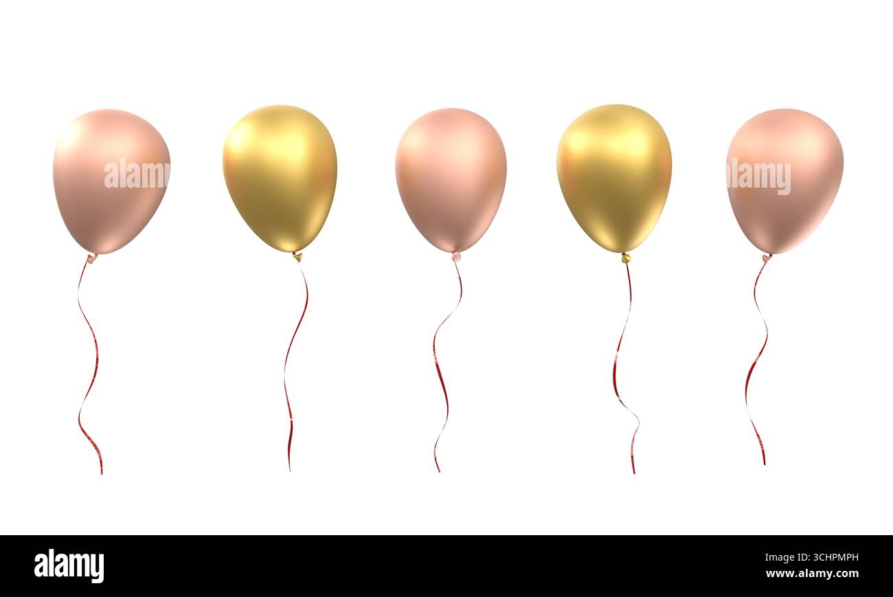ballons en or rose 3d isolé transparent Banque D'Images