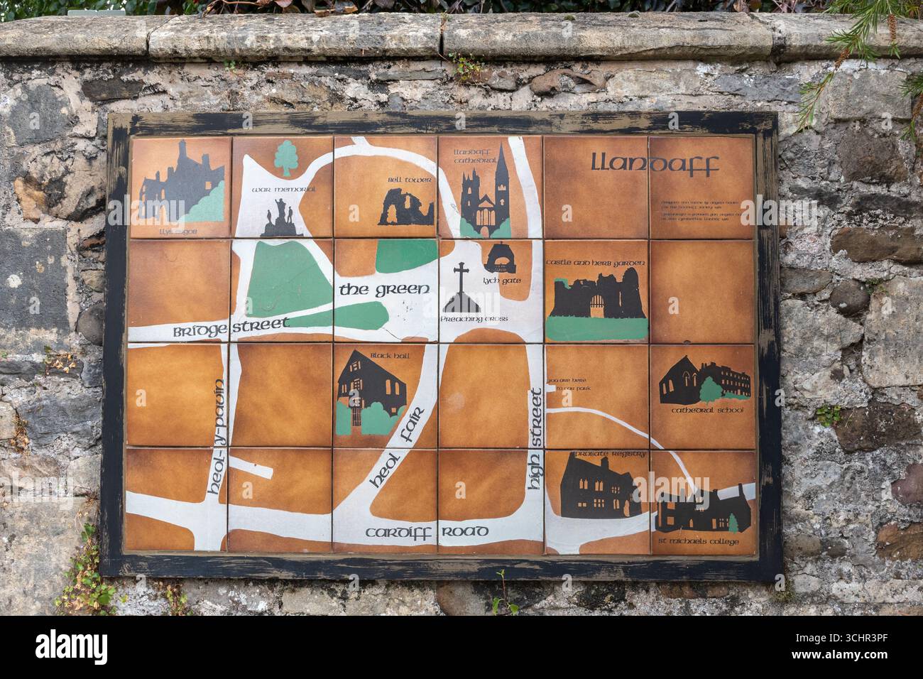Carte touristique du village de Llandaff près de Cardiff, pays de Galles du Sud, Royaume-Uni Banque D'Images