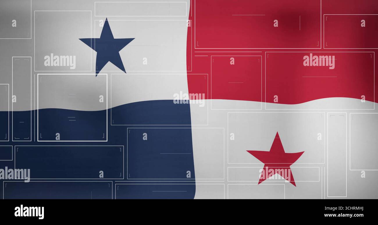 Affichage du drapeau panaméen remplissant la toile numérique, montrant les superpositions filaires semi-transparentes Banque D'Images