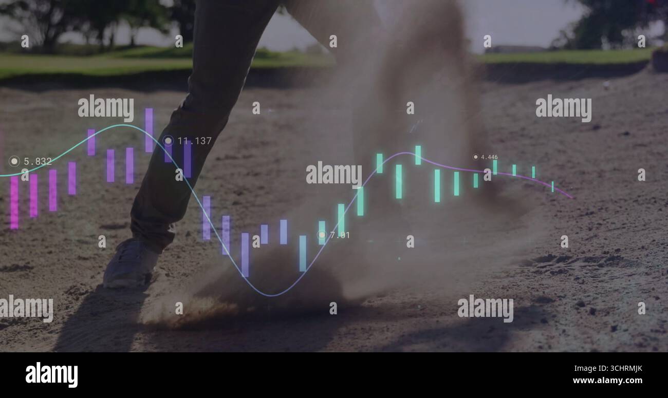 Sol sablonneux, corps inférieur de mâle blanc soulevant de la poussière au parc, avec carte en chandelier superposée Banque D'Images