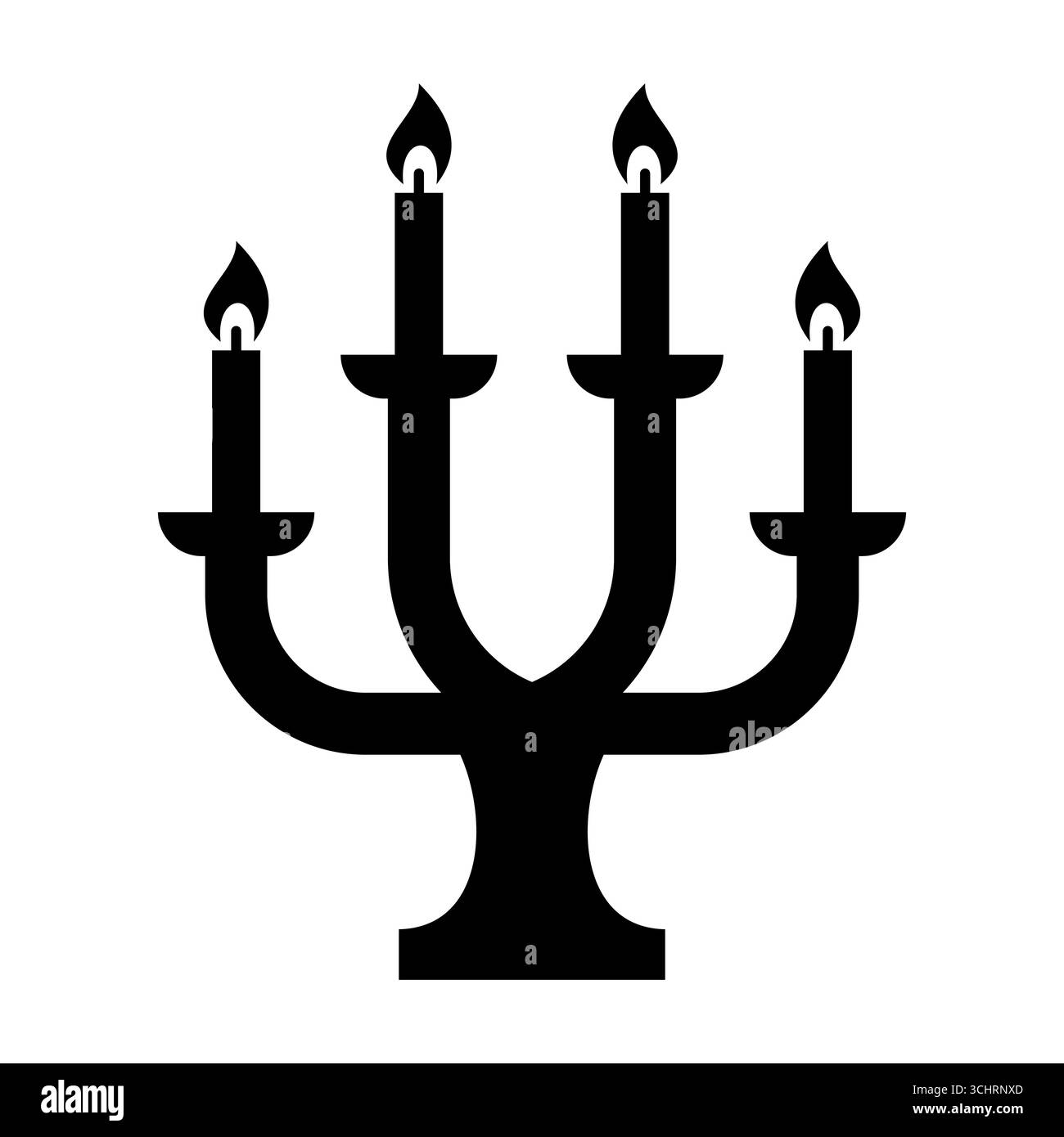 Silhouette de cinq bougies Candelabra. Le design comprend un porte-bougie classique avec des bras symétriques et des flammes stylisées sur chaque bougie. Illustration de Vecteur