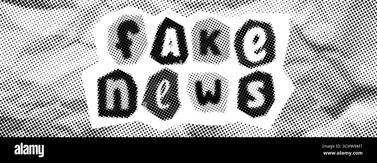Concept de fond demi-ton de fausses nouvelles. Collage de texte de style comique sur papier froissé. Rétro pixel toile de fond de faux faits, désinformation, propagande, post vérité, idée fausse. Journal vintage vectoriel Illustration de Vecteur