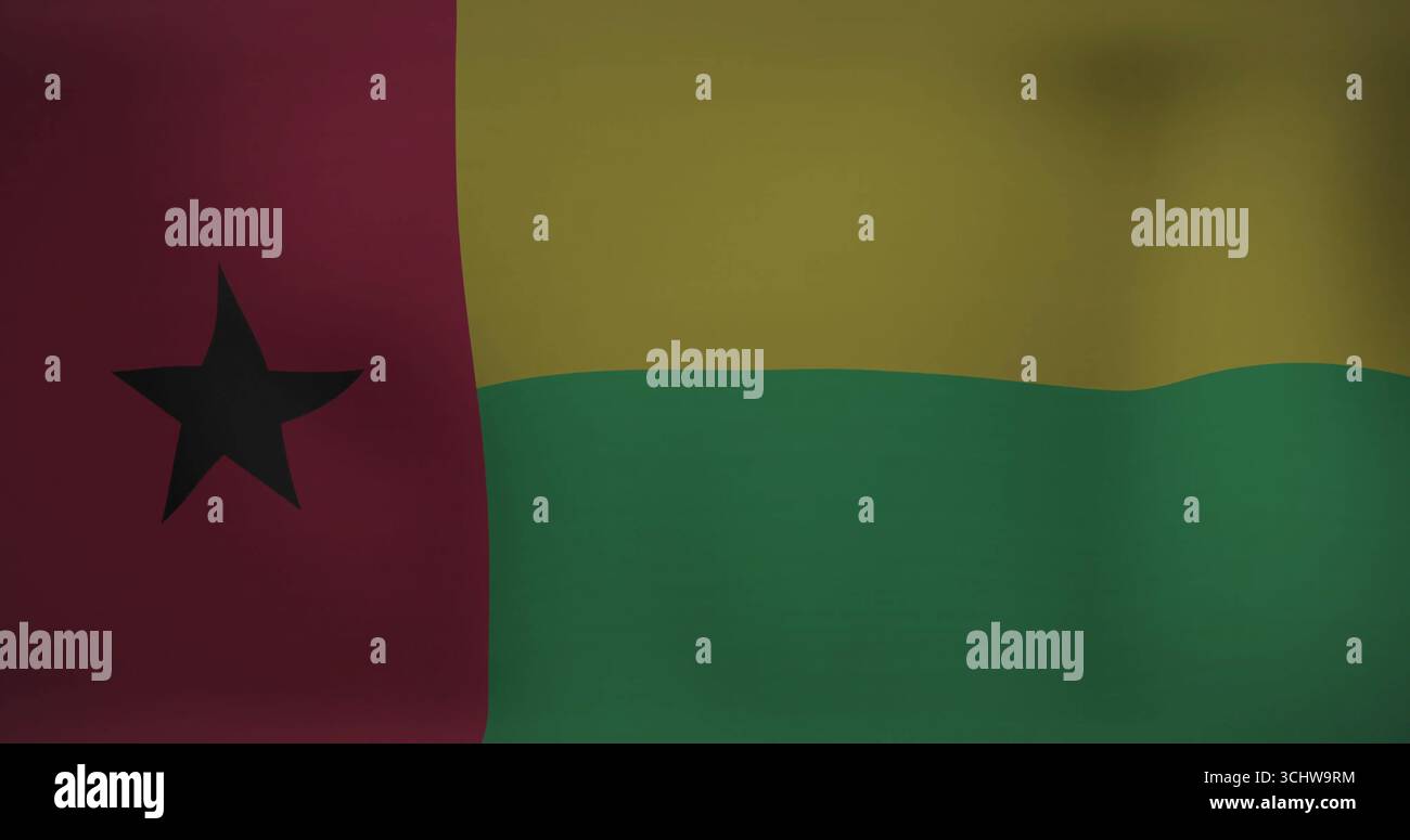 Drapeau national de Guinée-Bissau flottant sur fond Uni neutre et détail tissu Banque D'Images