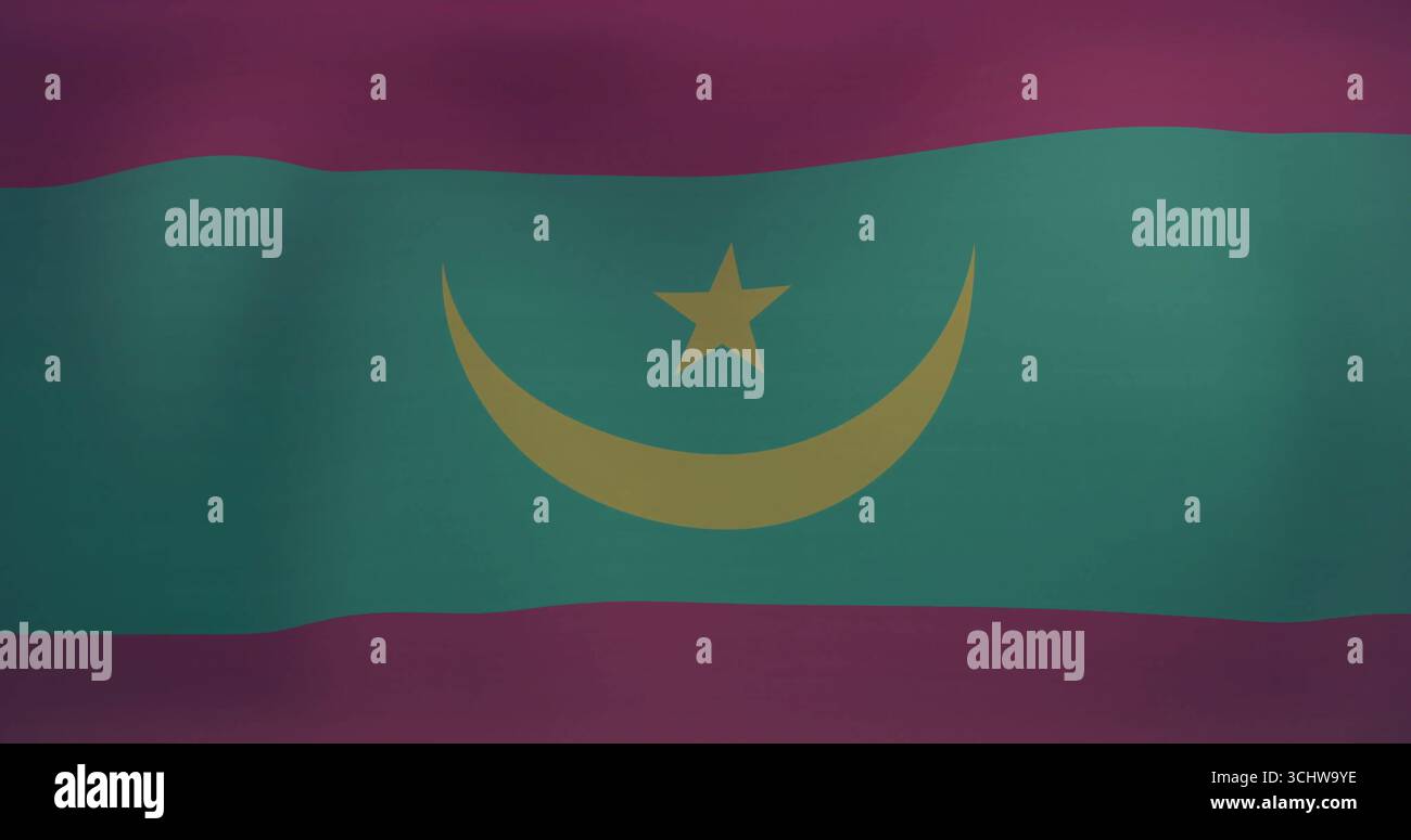Affichage du drapeau national coulant sur l'écran numérique, avec des bandes colorées et le croissant d'étoile Banque D'Images