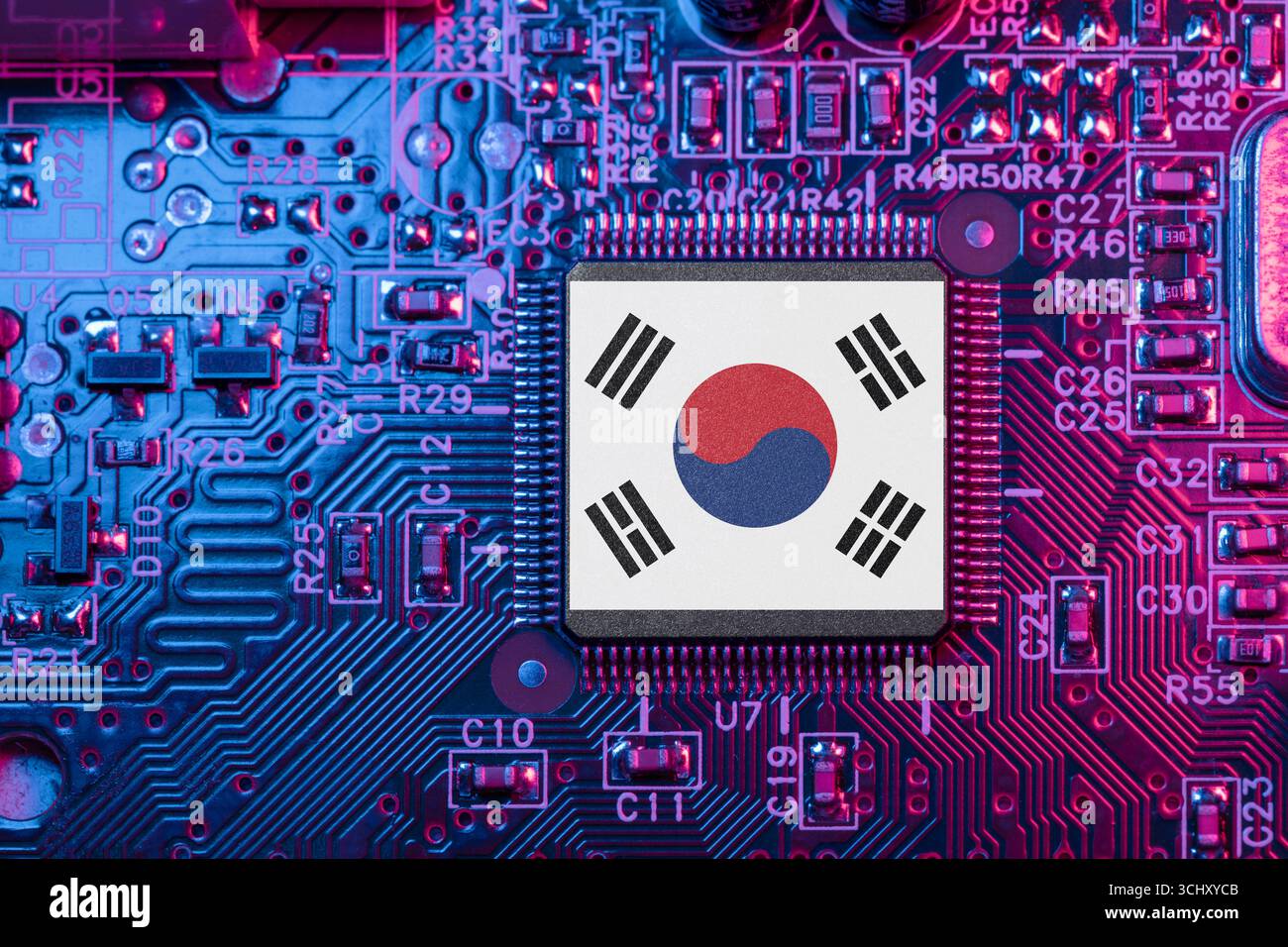 Japan on Computer Chip pour le concept de guerre à puce japonaise. Fabricants de puces nationaux, part de marché de Microchip sur le fabricant de puces de carte mère et la chaîne d'approvisionnement. Banque D'Images