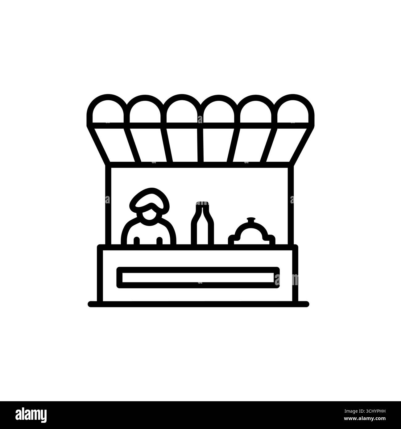 Icône de ligne de stalle alimentaire, signe vectoriel de contour, pictogramme de style linéaire isolé sur blanc. Symbole, illustration du logo. Contour modifiable Illustration de Vecteur