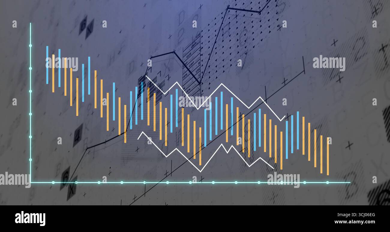 Affichage d'un graphique à barres et à courbes avec barres verticales et marqueurs de données sur l'écran du tableau de bord Banque D'Images