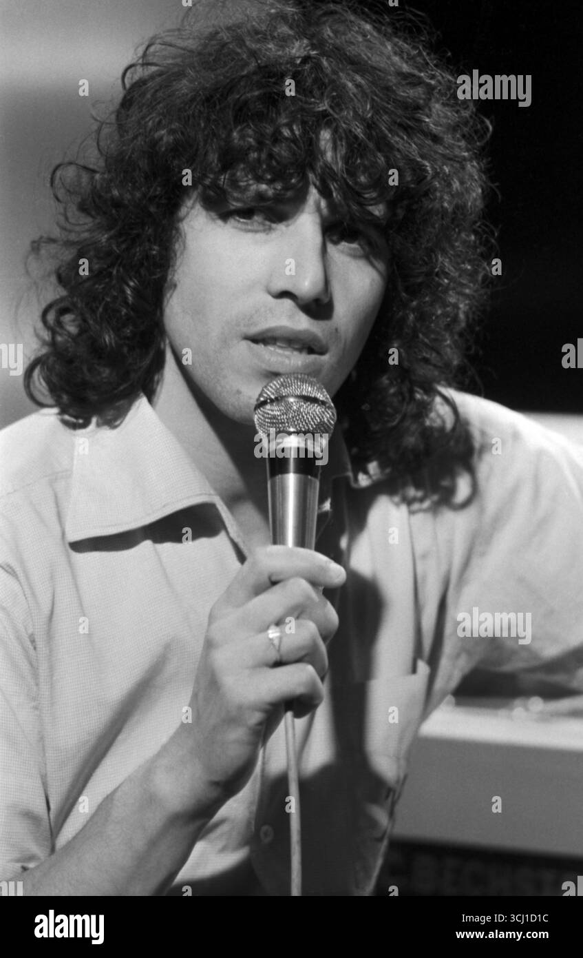 Le chanteur français Julien Clerc lors des répétitions de l'émission 'numéro un', le 23 septembre 1978. Banque D'Images