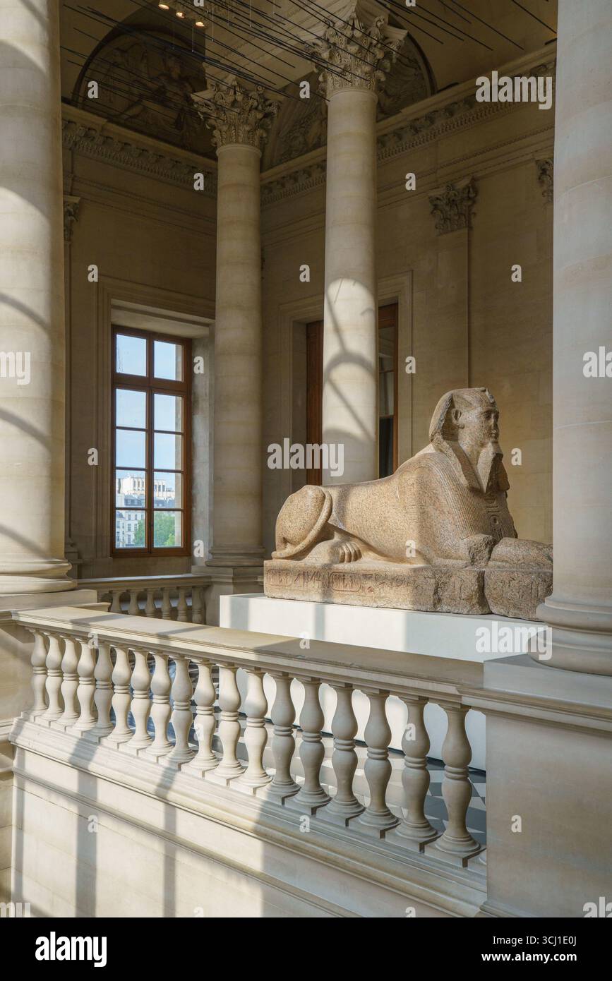 France, région Ile de France, Paris 1er arrondissement, Musée du Louvre, Département des Antiquités égyptiennes, Sphinx trouvé à Tanis, l'escalier du midi Banque D'Images