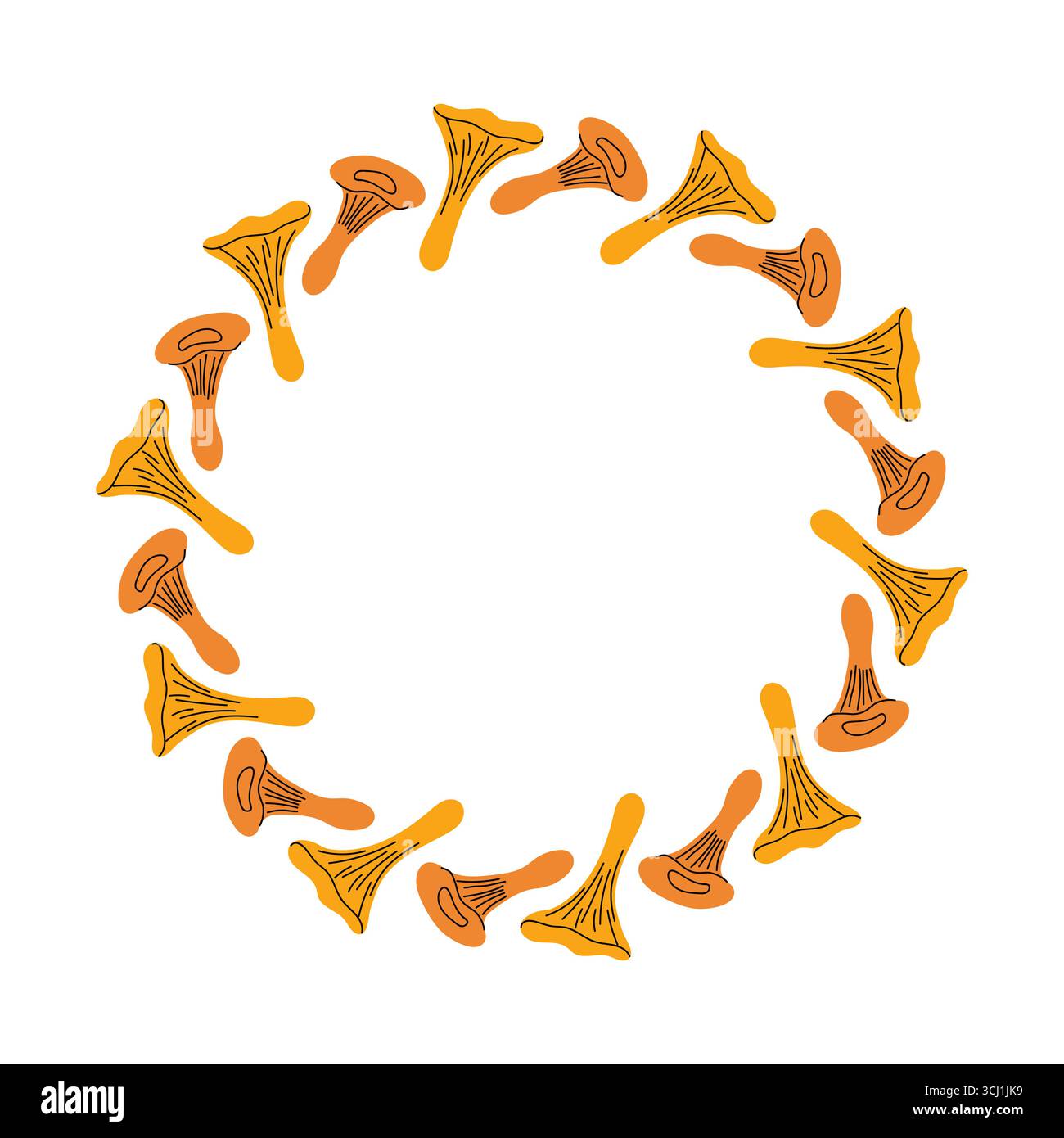 Un motif circulaire créatif de champignons chanterelles orange met en valeur leurs formes et couleurs uniques, mettant en valeur une représentation ludique du naturel Illustration de Vecteur