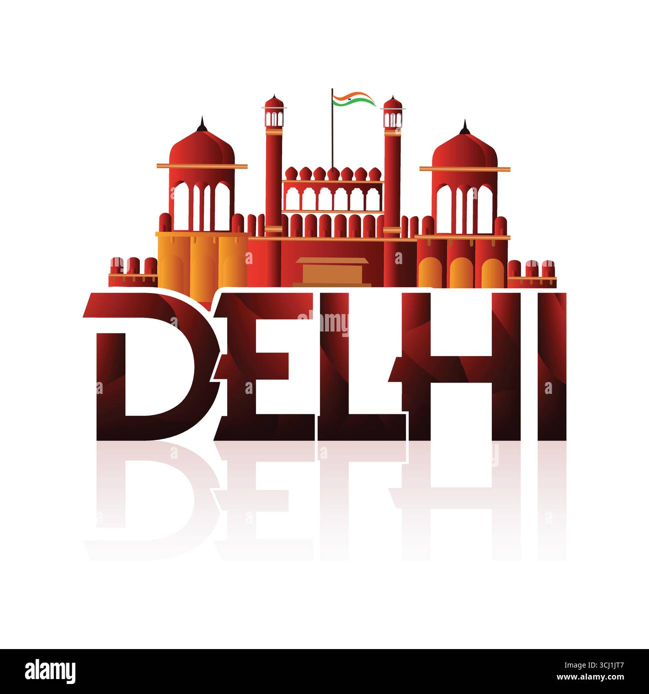 Delhi of City Name Red fort Bold Text Typography images vectorielles de fond transparent Illustration de Vecteur