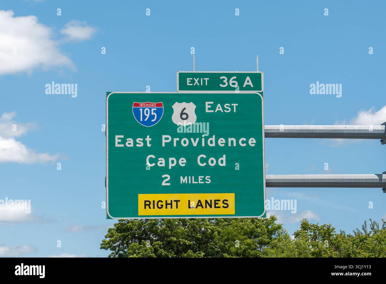 Prenez la sortie 36A sur l'I-95 North pour l'I195 et l'US-6 vers East Providence, Rhode Island et Cape Cod dans le Massachusetts Banque D'Images