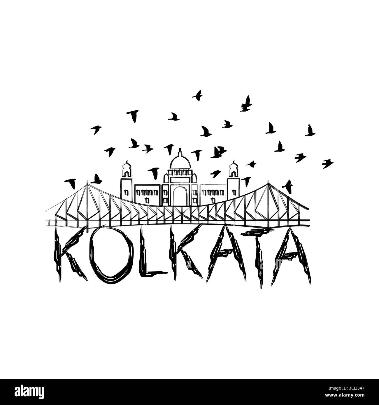 Kolkata | texte Kolkata | typographie Kolkata | effet texte Kolkata | Mémorial Victoria | Pont Howrah Illustration de Vecteur
