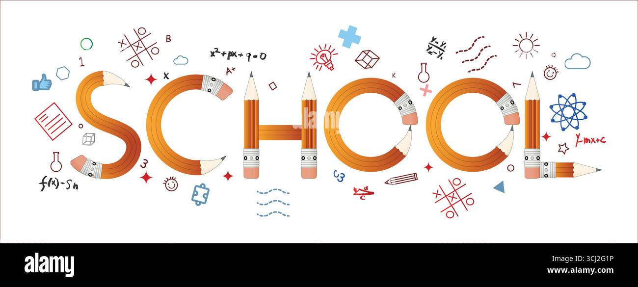 Texte scolaire effet texte scolaire png École effet crayon typographie Anglais Illustration de Vecteur