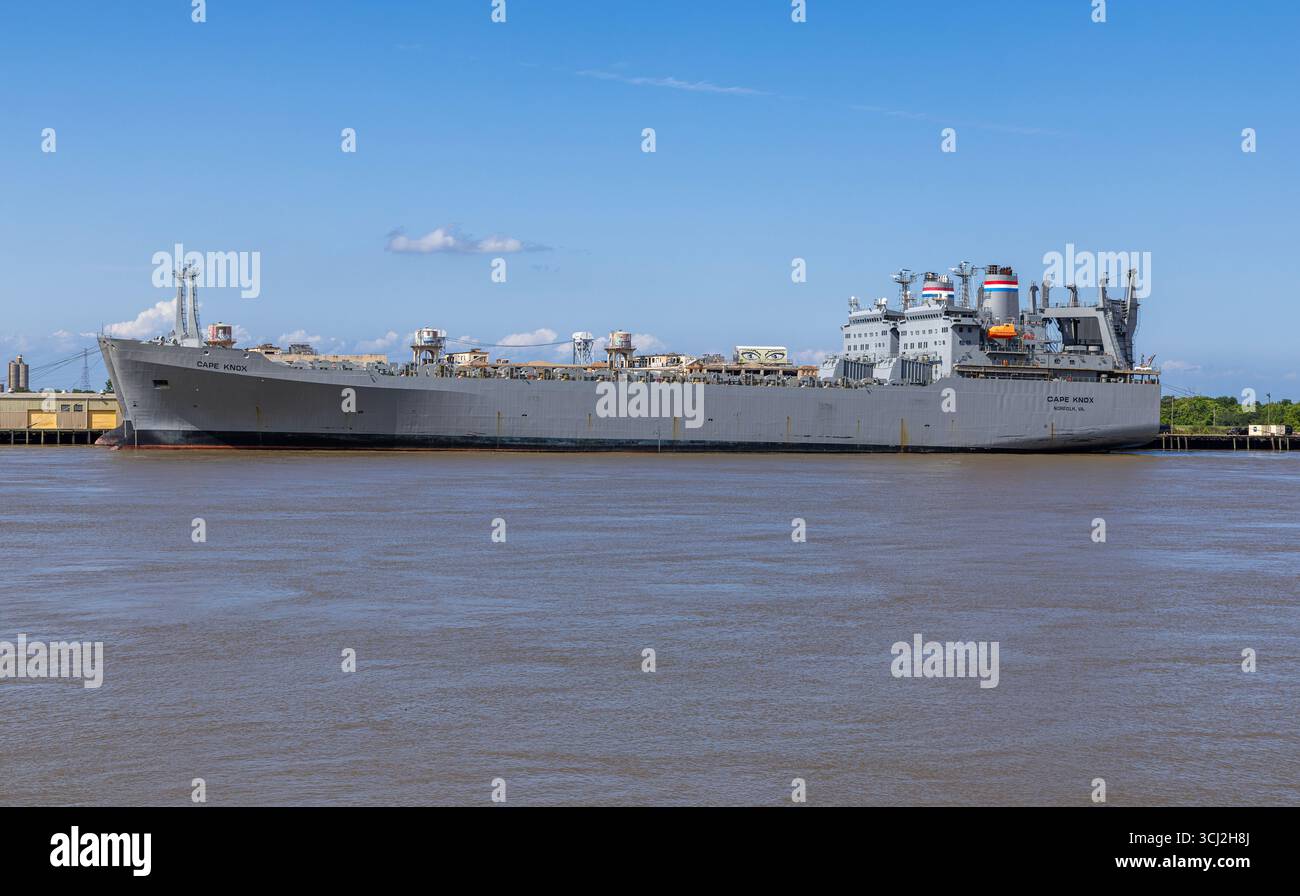 Navires roll-on/roll-off Cape Knox et Cape Kennedy sur le fleuve Mississippi à bord du pédagogue Natchez, Nouvelle-Orléans, Louisiane, États-Unis Banque D'Images