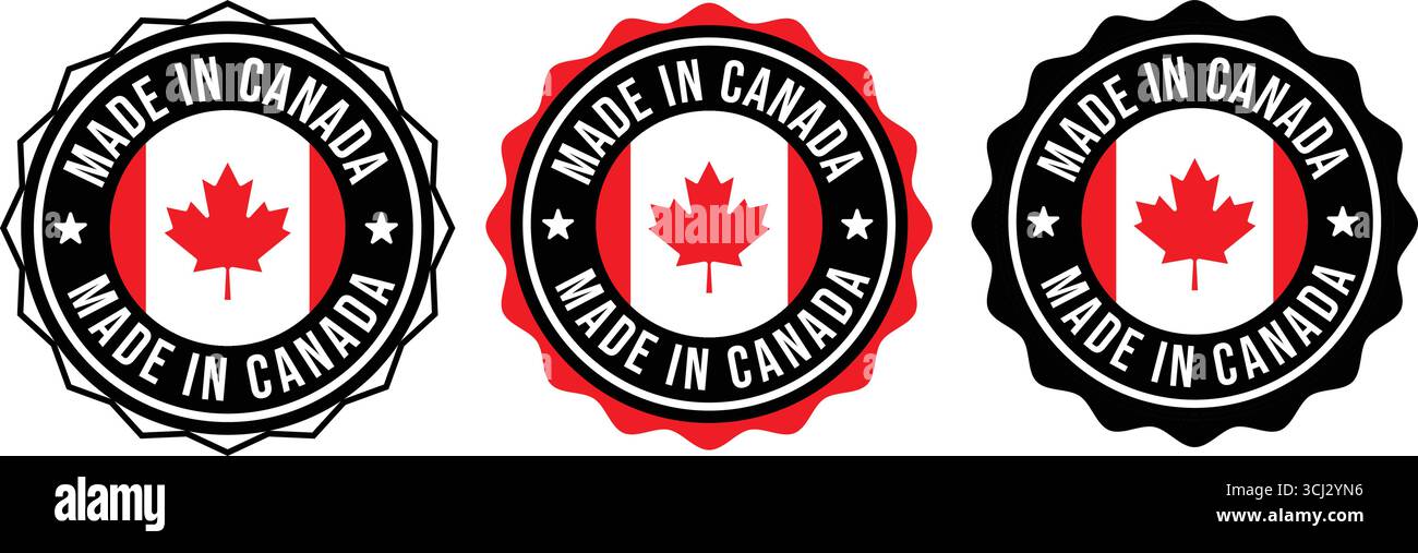 Autocollant de timbre rond fabriqué au Canada – conception de badge Vintage Maple Leaf pour l'emballage et la marque Illustration de Vecteur